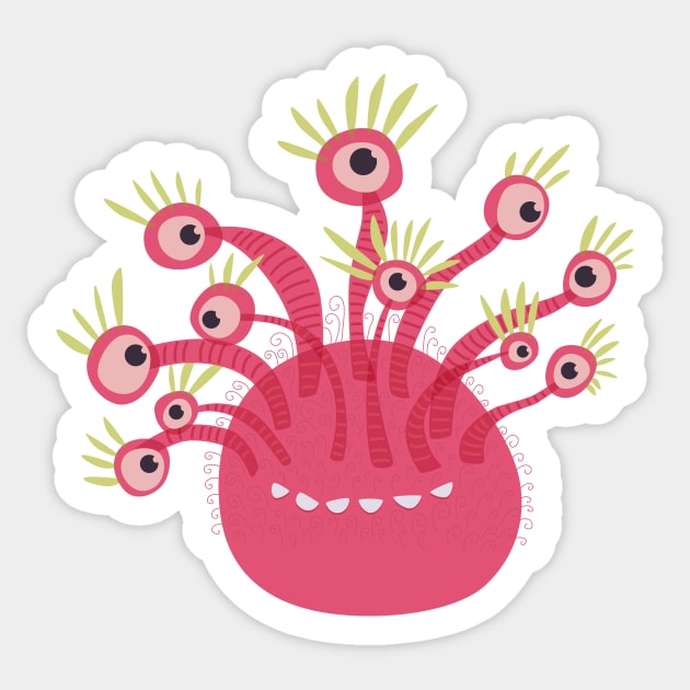 Funny Pink Cute Monster With Eleven Eyes Sticker by Boriana Giormova